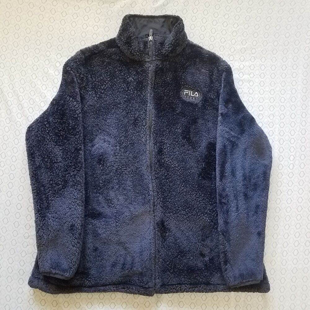 Fila Sport Womens Faux Fur Fleece Zip Up Jacket Navy Blue Super Soft Size 1X